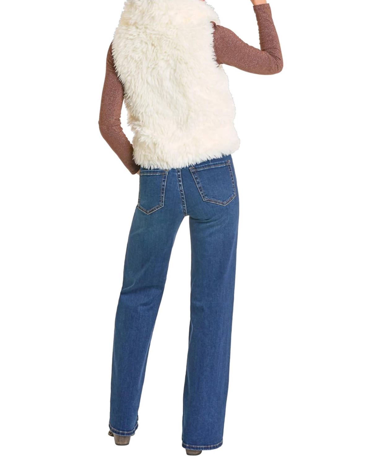Rock & Roll Denim Faux Fur Vest in eggshell - women's jacket - detail view