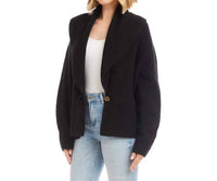 Karen Kane Shawl Collar Cardigan Sweater in black - women's cardigan - detail view