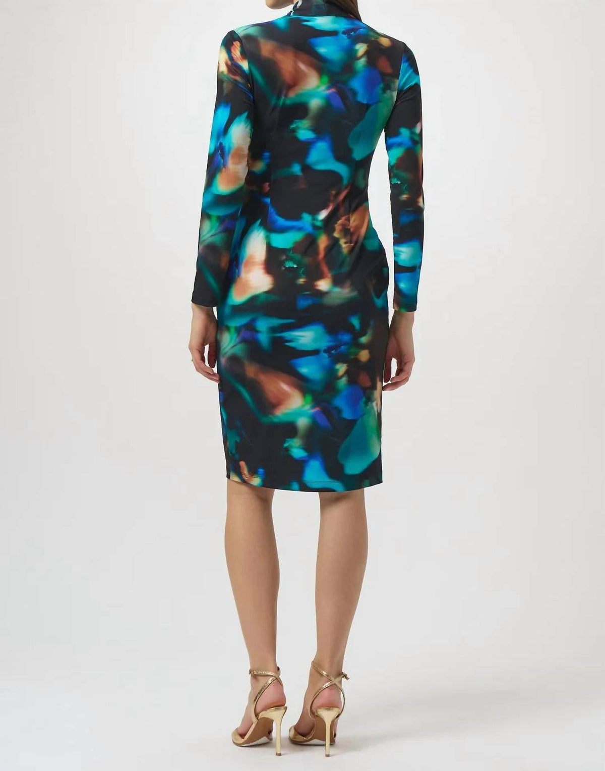 Joseph Ribkoff - Abstract Print Faux Wrap Long Sleeves Dress