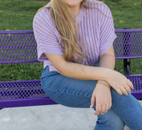 ee:some Dreams Knit Short Sleeve Top in lavender - women's blouse - detail view