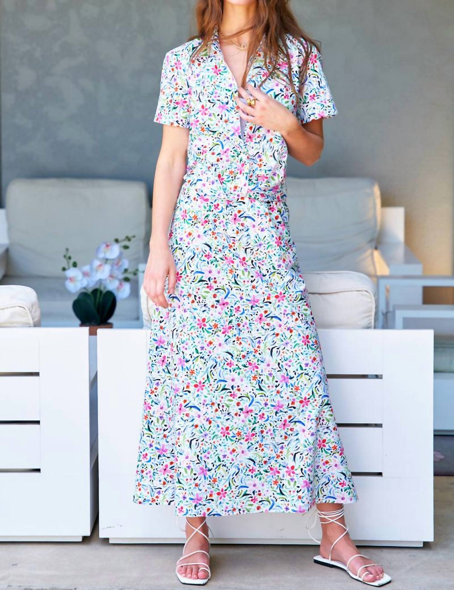 Finley Ali Whimsy Floral Shirt in white multicolor - women's shirt