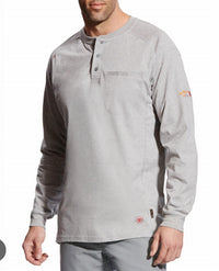 ARIAT Men's Fr Air Henley Long Sleeve Work Shirt in silver - men's long sleeve top