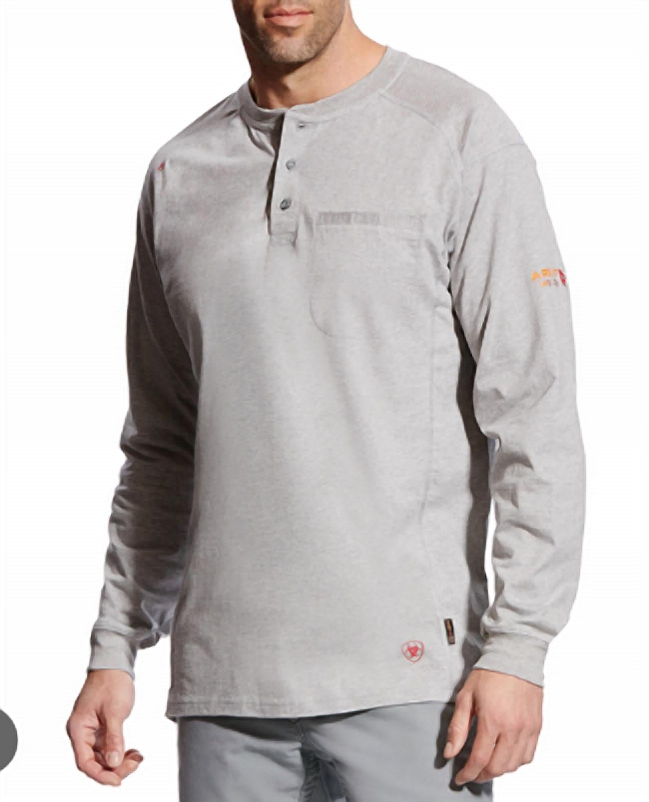 ARIAT Men's Fr Air Henley Long Sleeve Work Shirt in silver - men's long sleeve top