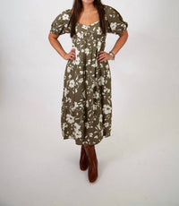 In February - Floral Sweetheart Neck Midi Dress