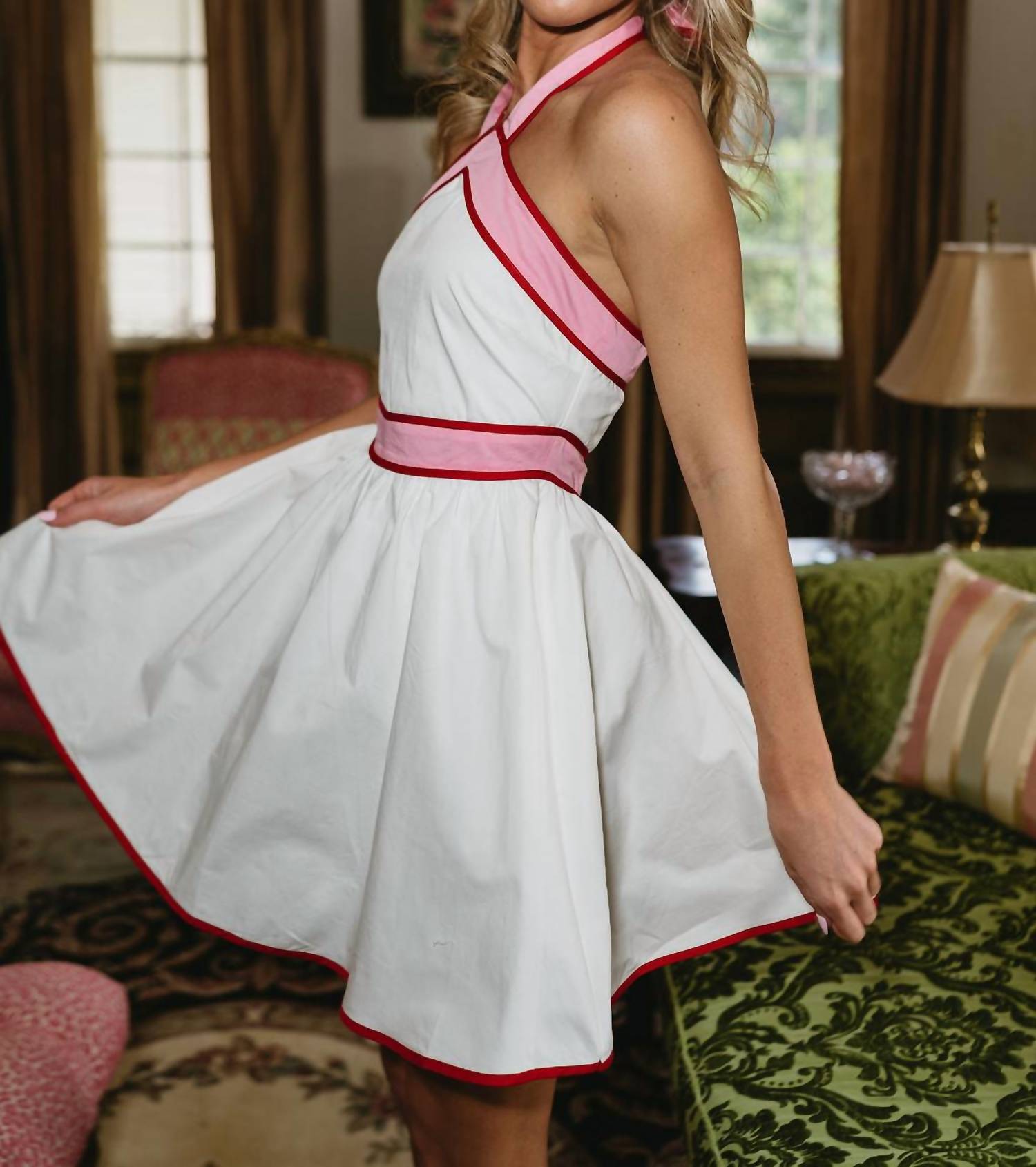 BABY PINK Nova Colorblock Halter Mini Dress in white - women's dress - view 8