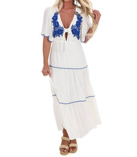 Blue Blush - Embroidered Dreams Tiered Midi Dress