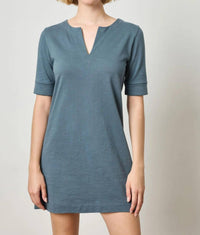 Lilla P - Elbow Sleeve Split Neck Dress