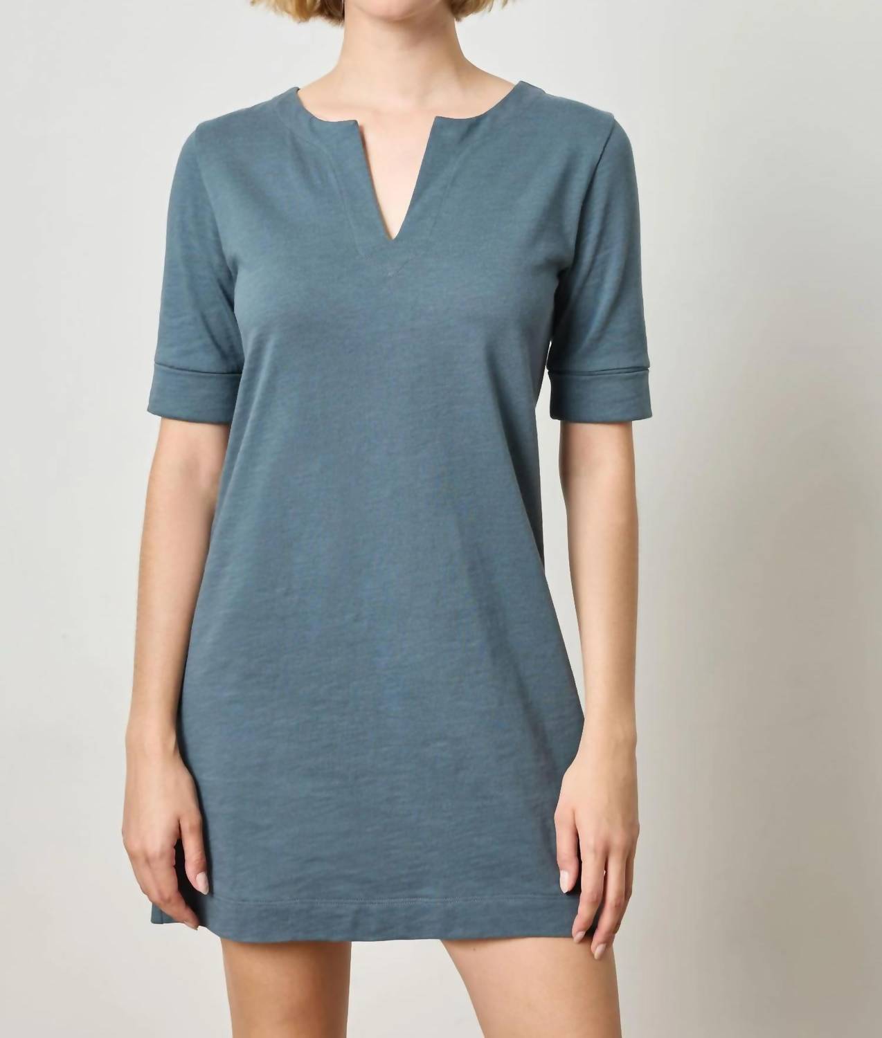 Lilla P - Elbow Sleeve Split Neck Dress