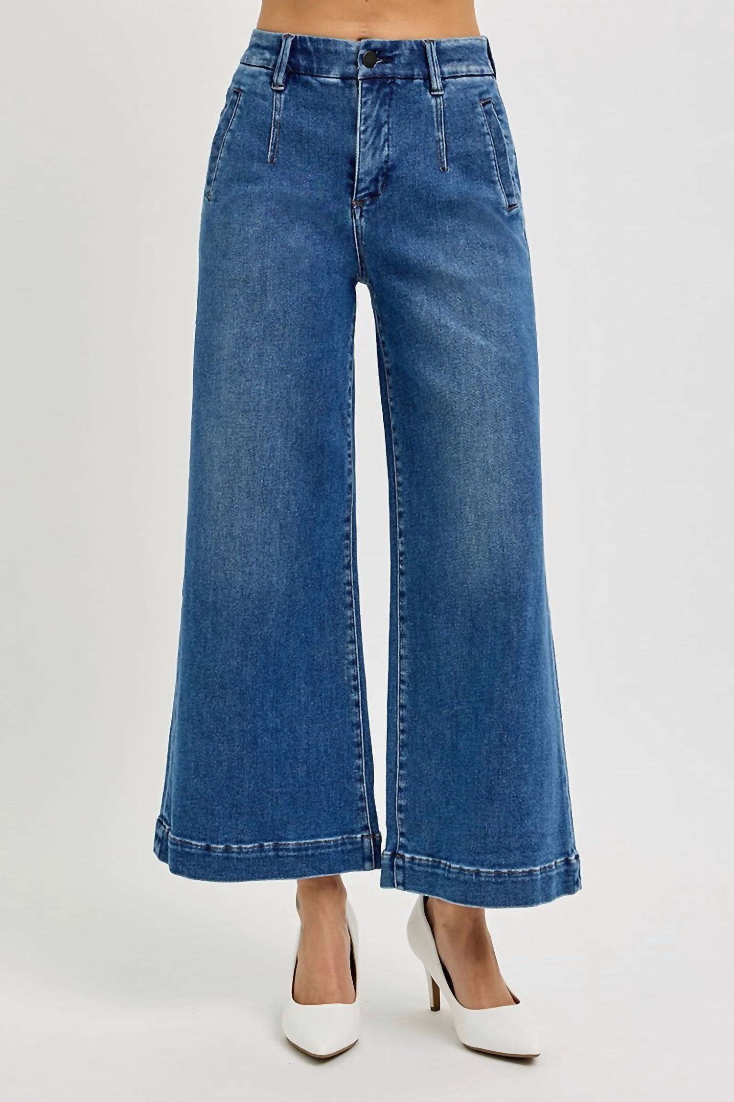 Risen - Tummy Control Elastic Band High Rise Crop Jeans