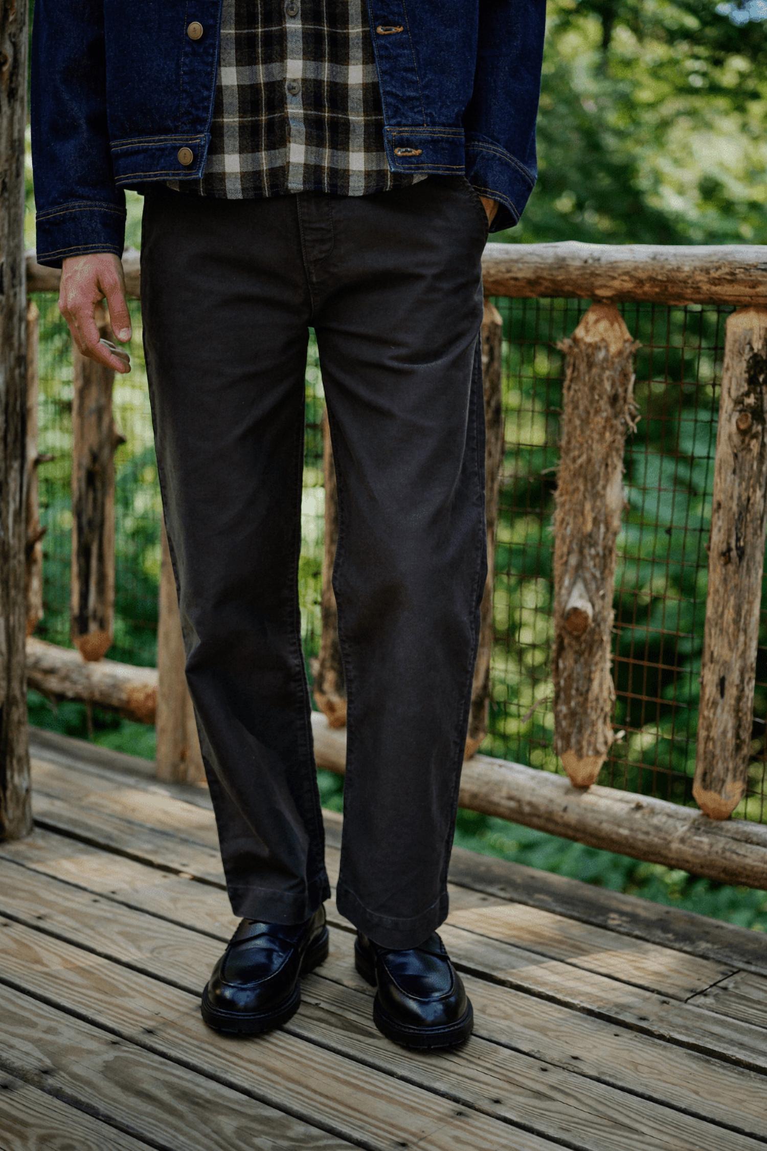 Road to Nowhere Carter Wide Leg Moleskin Trouser in charcoal - men's pants