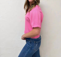 Entro - Solid Short Puff Sleeve Knit Top