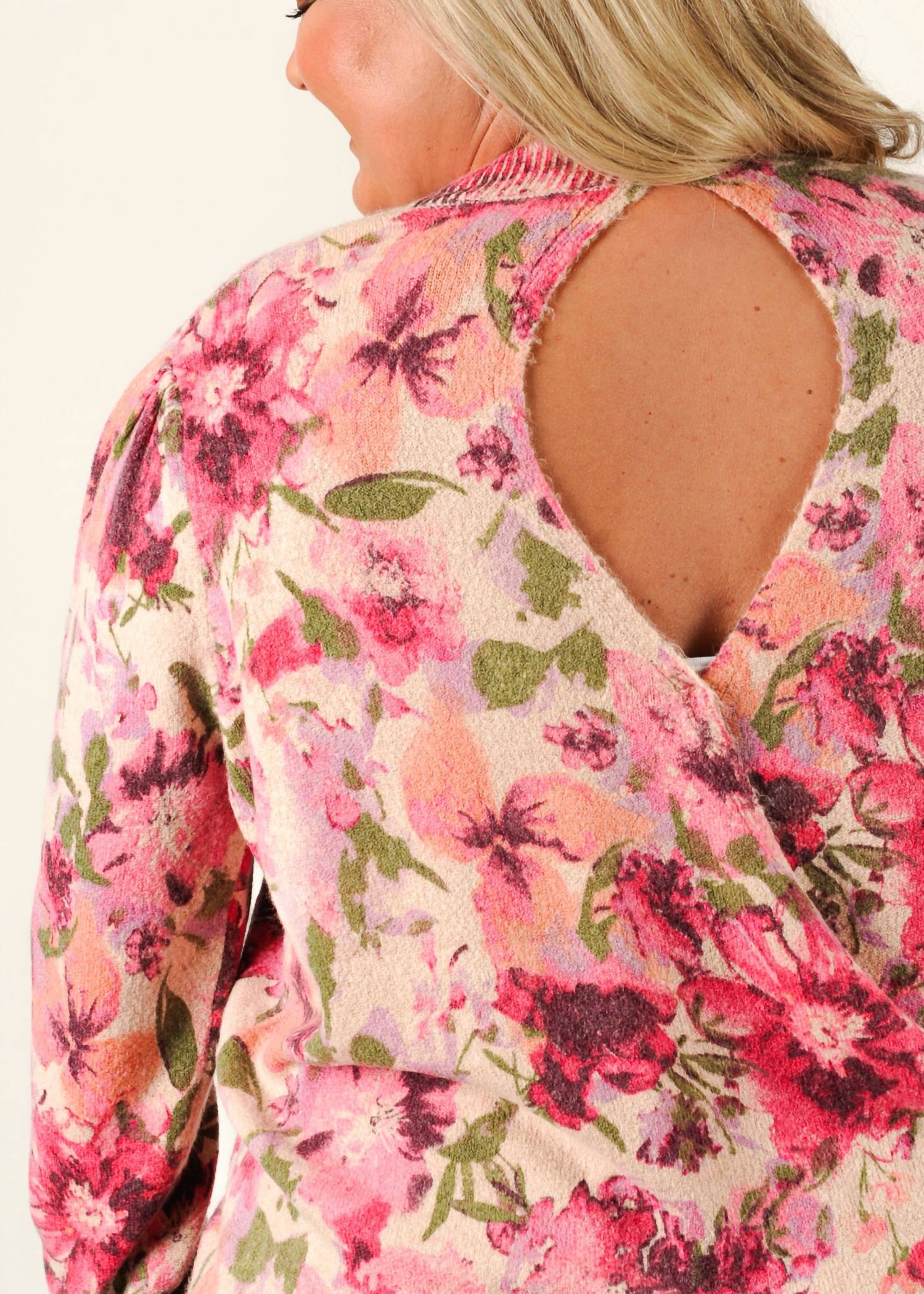 SKIES ARE BLUE Bloom and Blush Sweater in pink floral - women's sweater - view 5