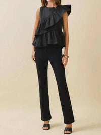 Tcec - Cascading Ruffle Panels Drape Detail Peplum Top