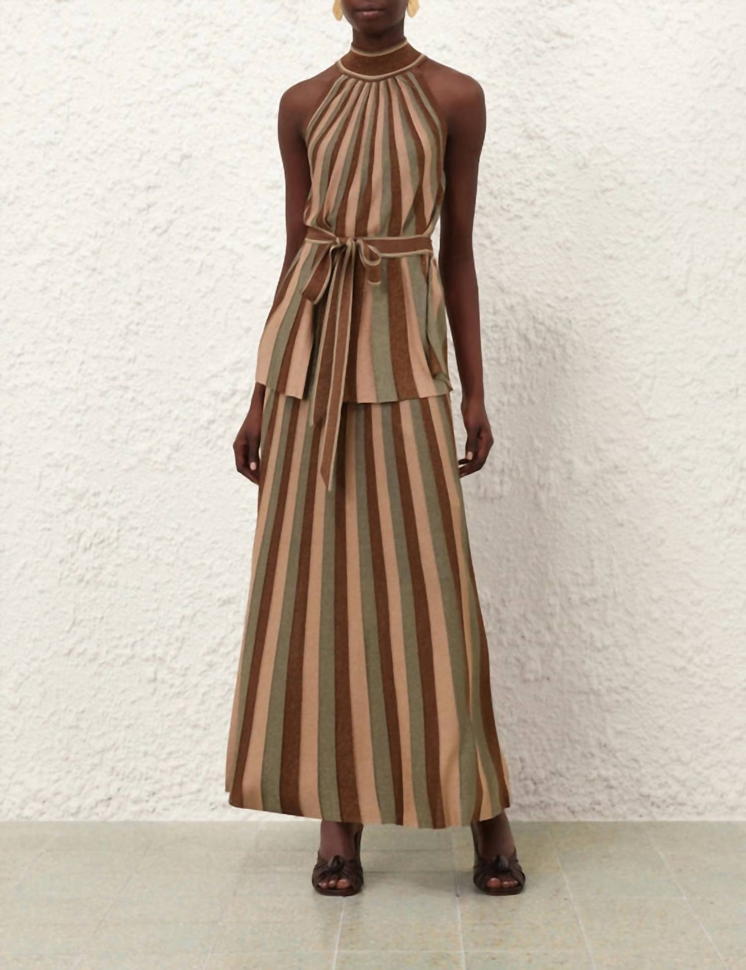 Zimmermann Hypnotic Midi Skirt in metallic green stripe - women's skirt