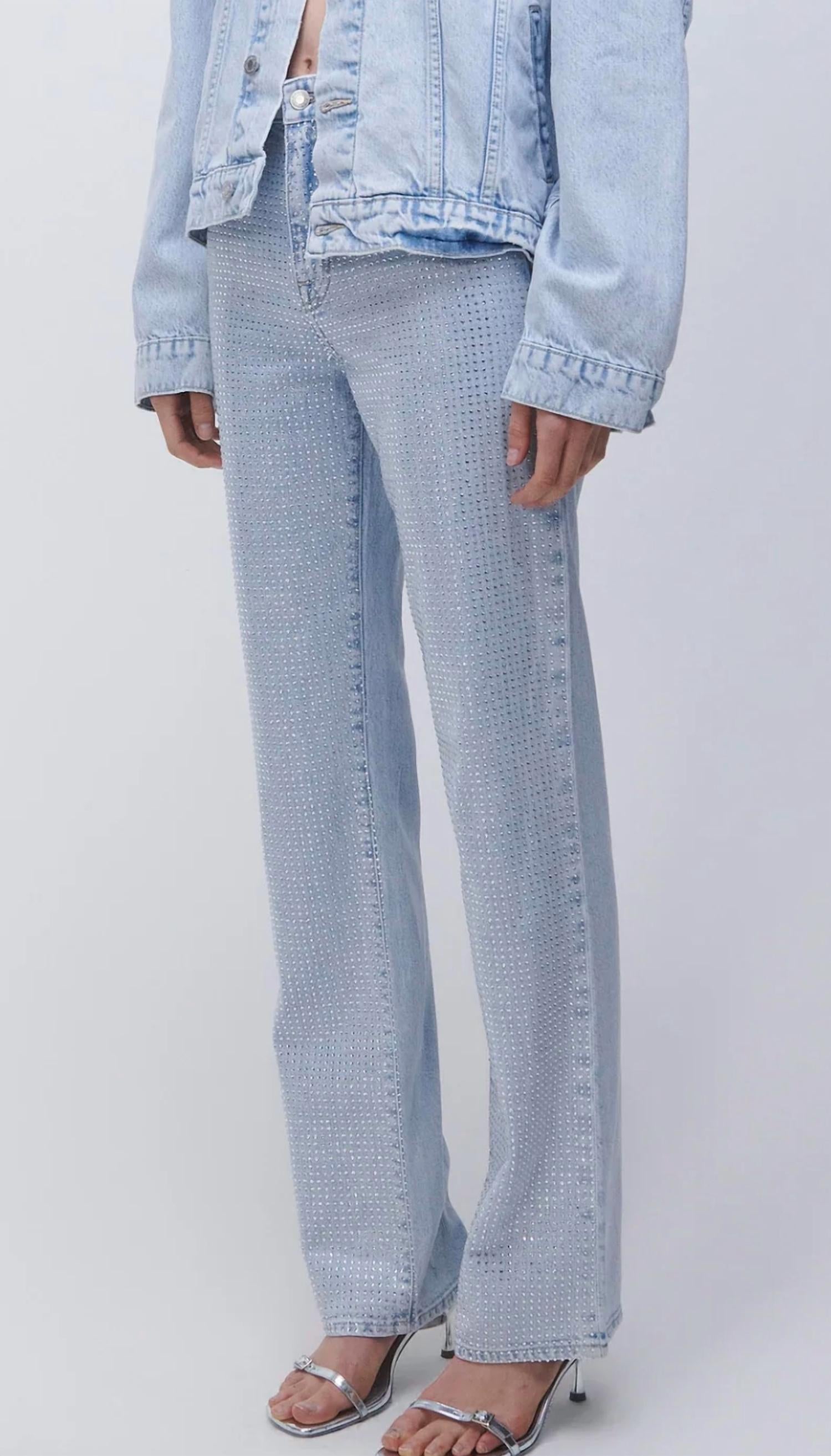 SIMKHAI Liam High Rise Straight Leg Jeans in indigo - women's jeans - detail view