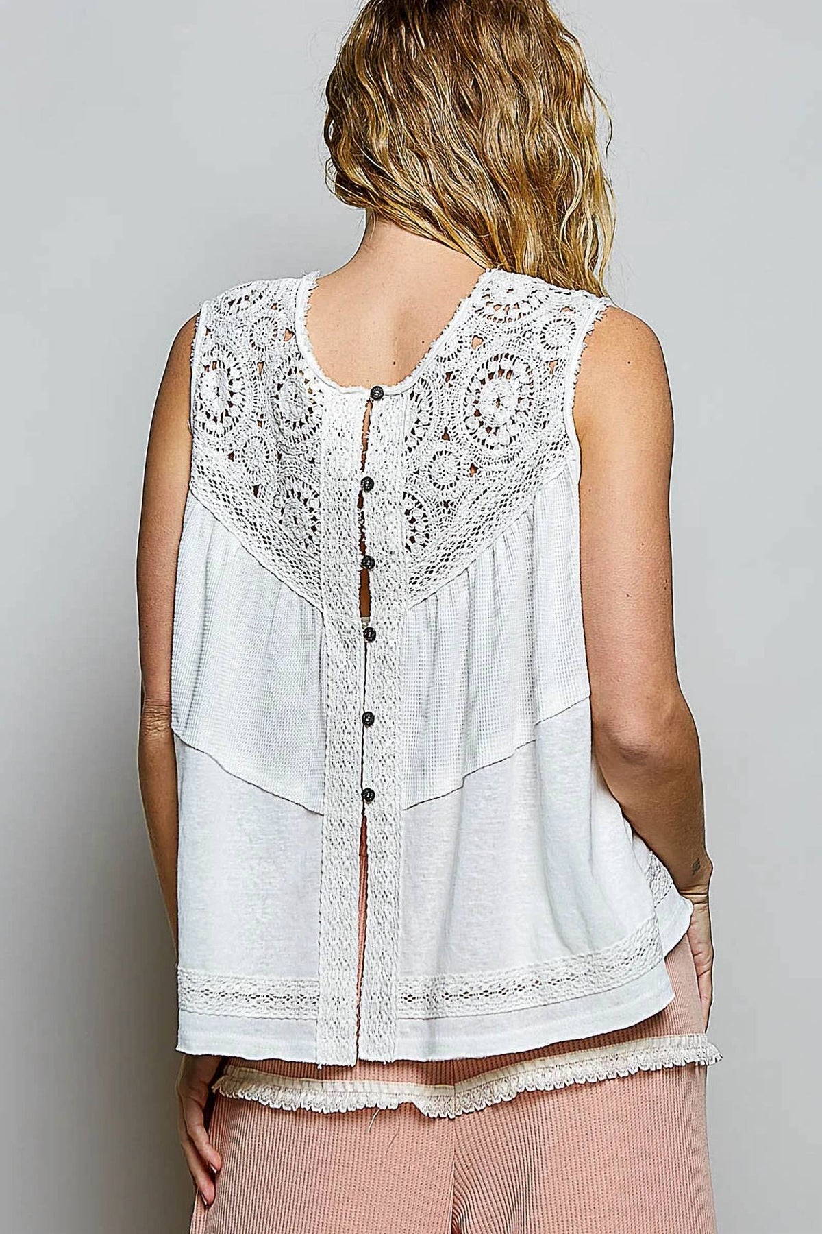 Pol - Sleeveless Crochet Detail Top
