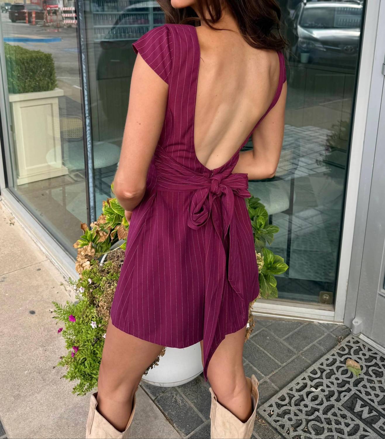 Lucy In The Sky - Pinstripe Back Bow Dress