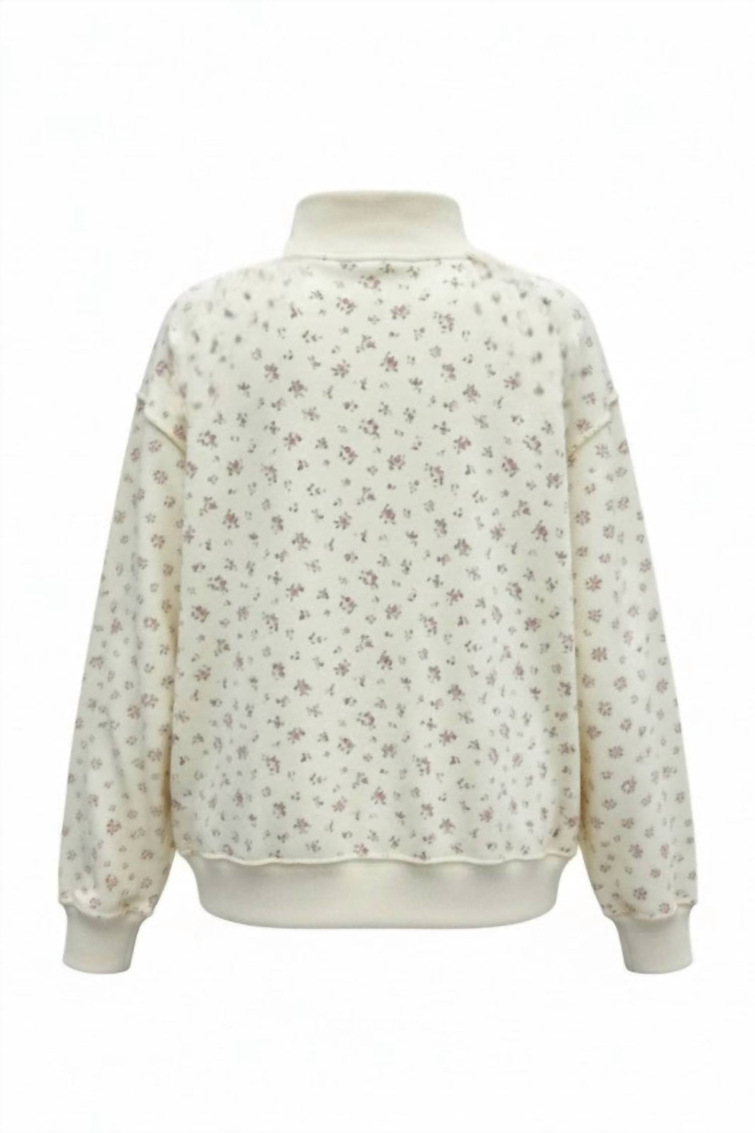 BUCKETLIST Floral Print Oversized Mock Neck Sweatshirt in beige - women's sweater - view 7