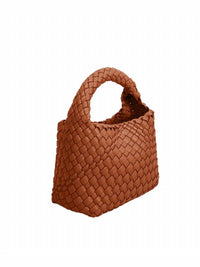 Melie Bianco Sylvie Small Recycled Vegan Top Handle Bag in saddle - women's bag - detail view
