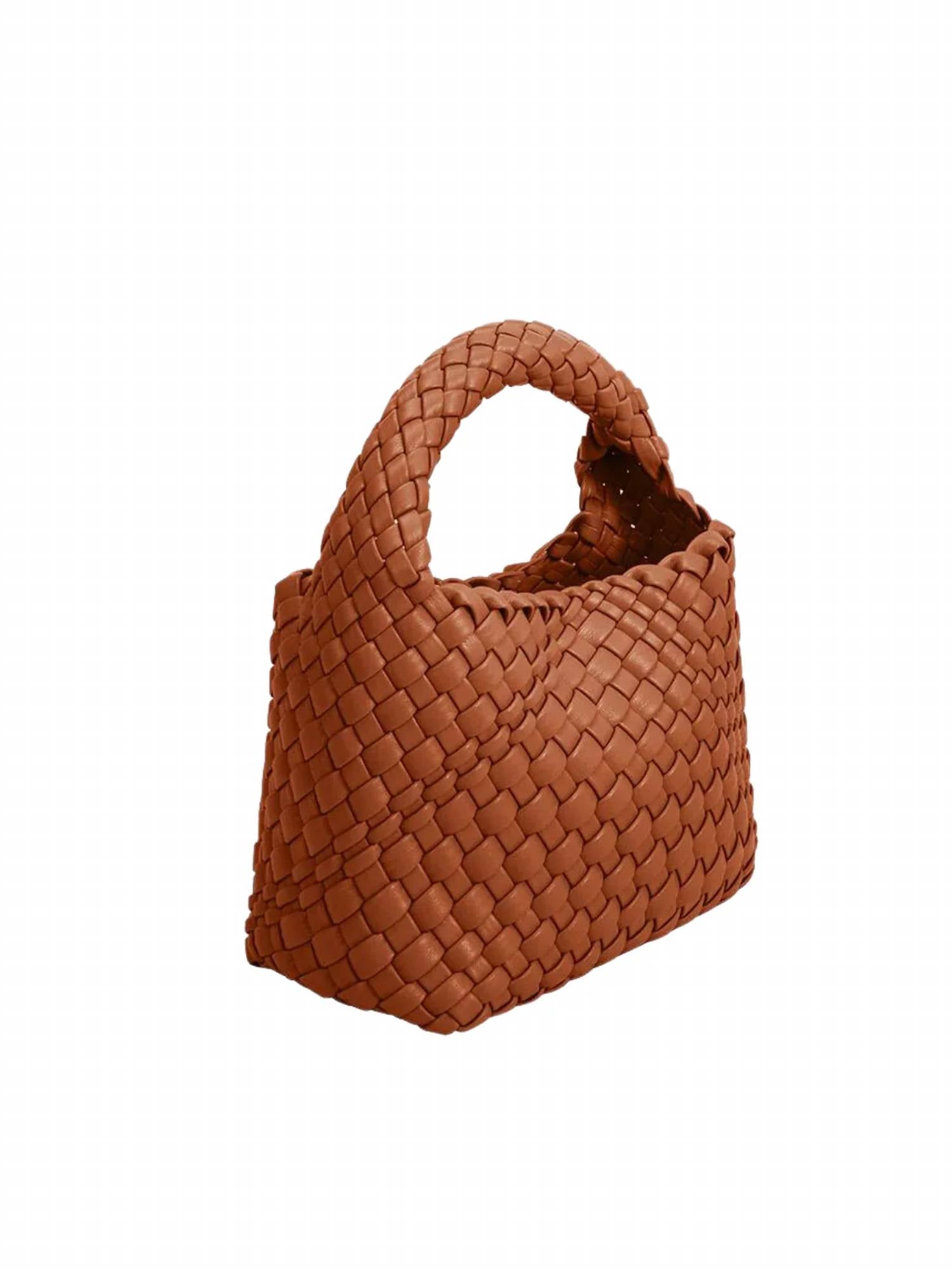 Melie Bianco Sylvie Small Recycled Vegan Top Handle Bag in saddle - women's bag - detail view