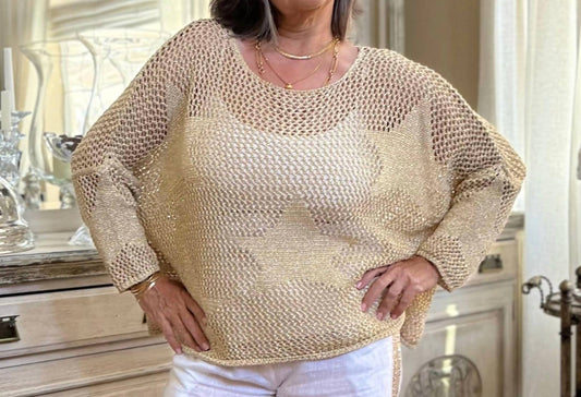 Made In Italy - Star Pattern Drop Sleeve Sweater Top