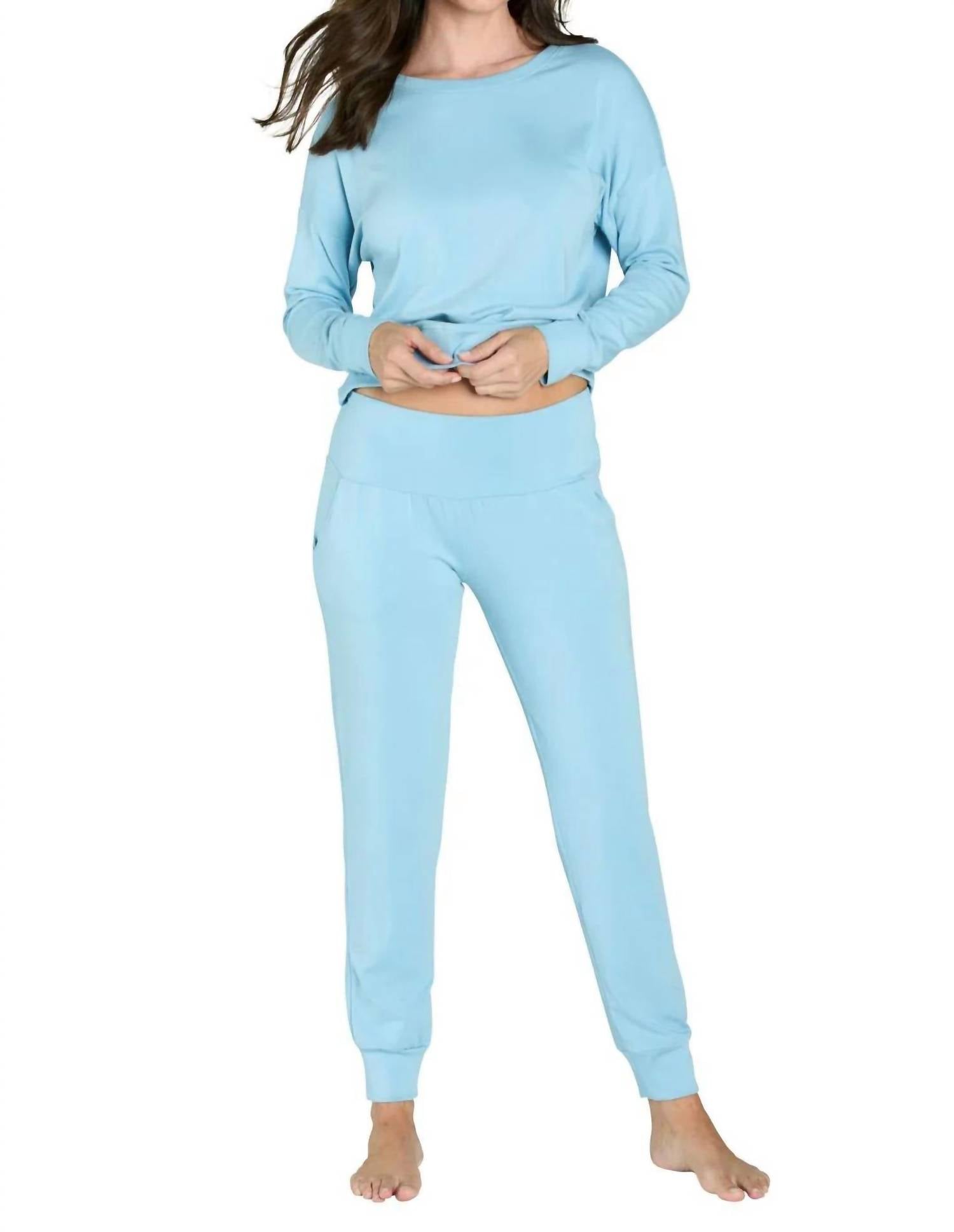 Twelve Eighty Eight Laguna Long Sleeve Lounge Set in sky blue - women's sleepwear - detail view