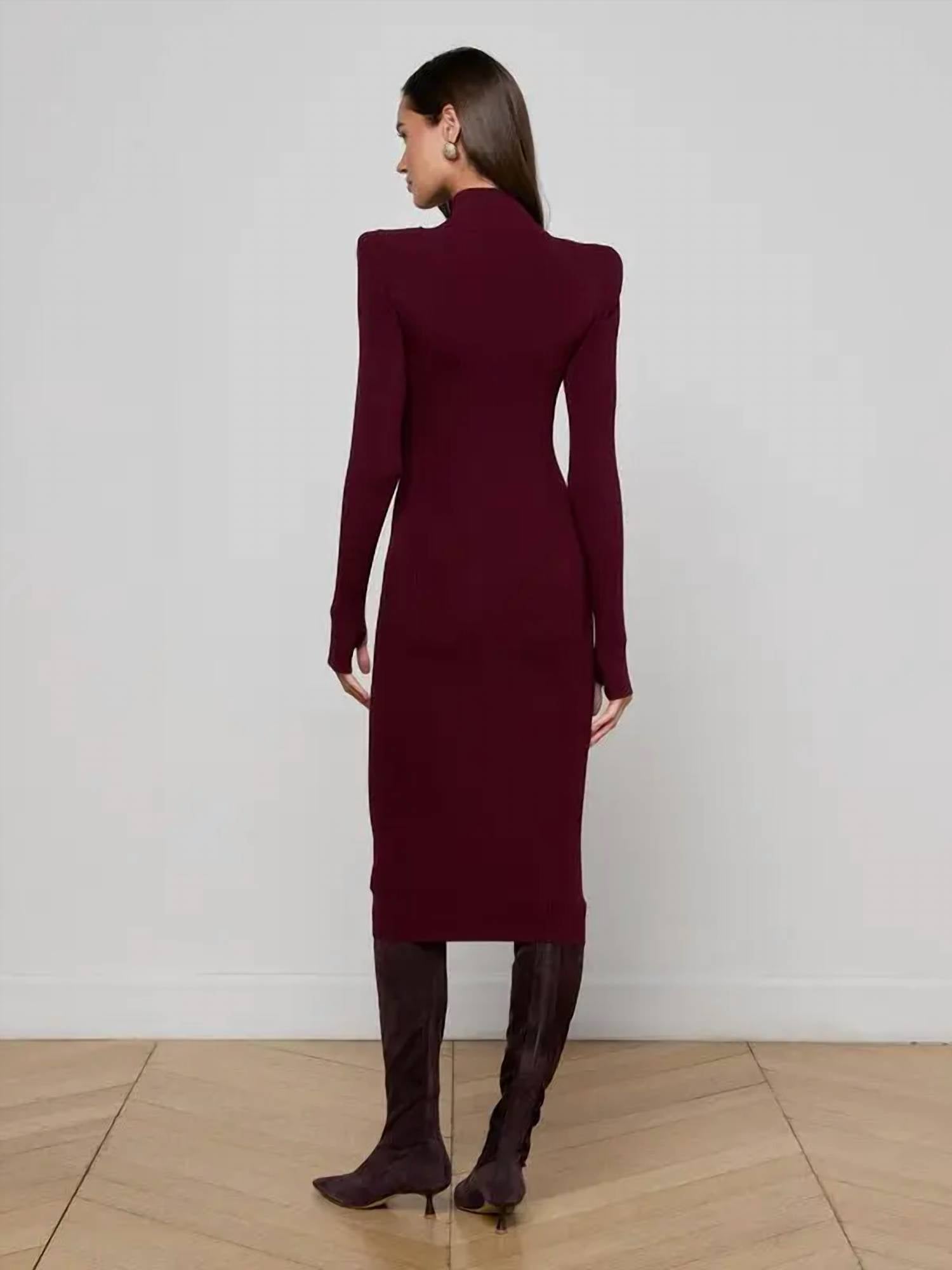 L'Agence Larelle Mockneck Dress in dark port gold - women's dress - alternate view
