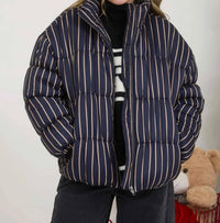 Blu Pepper - Women's Striped High Neck Puffer Jacket