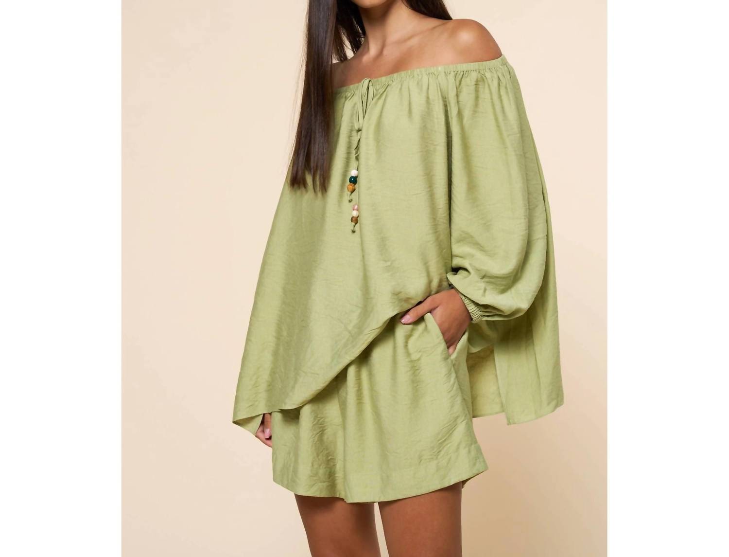 Lalavon - Beaded Detail Top & Shorts Set
