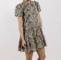 LOVE THE LABEL Edith Short Sleeve Dress in cottage garden liberty print - women's dress - detail view