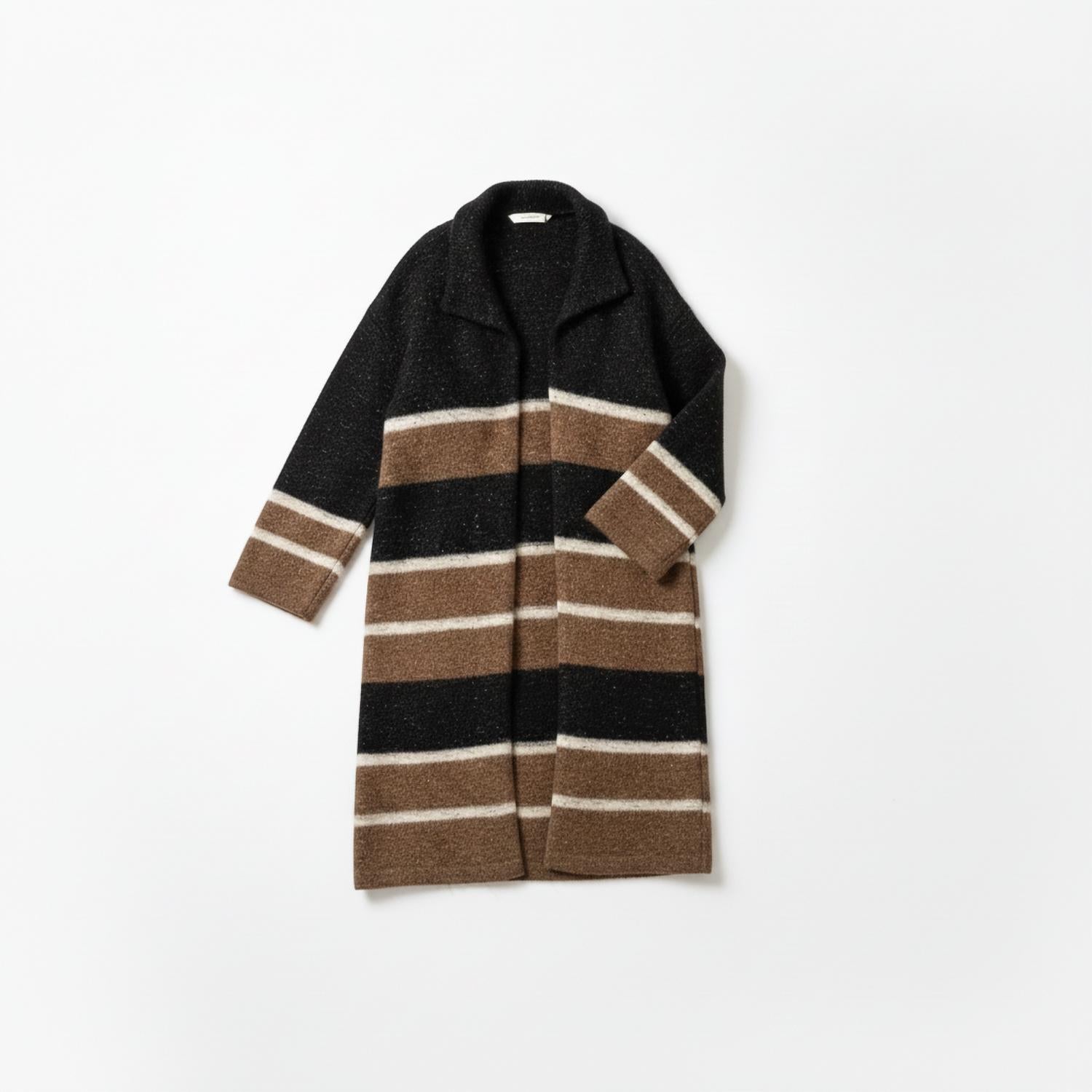 Promesa - Colorblock Stripe Collared Open-front Cardigan