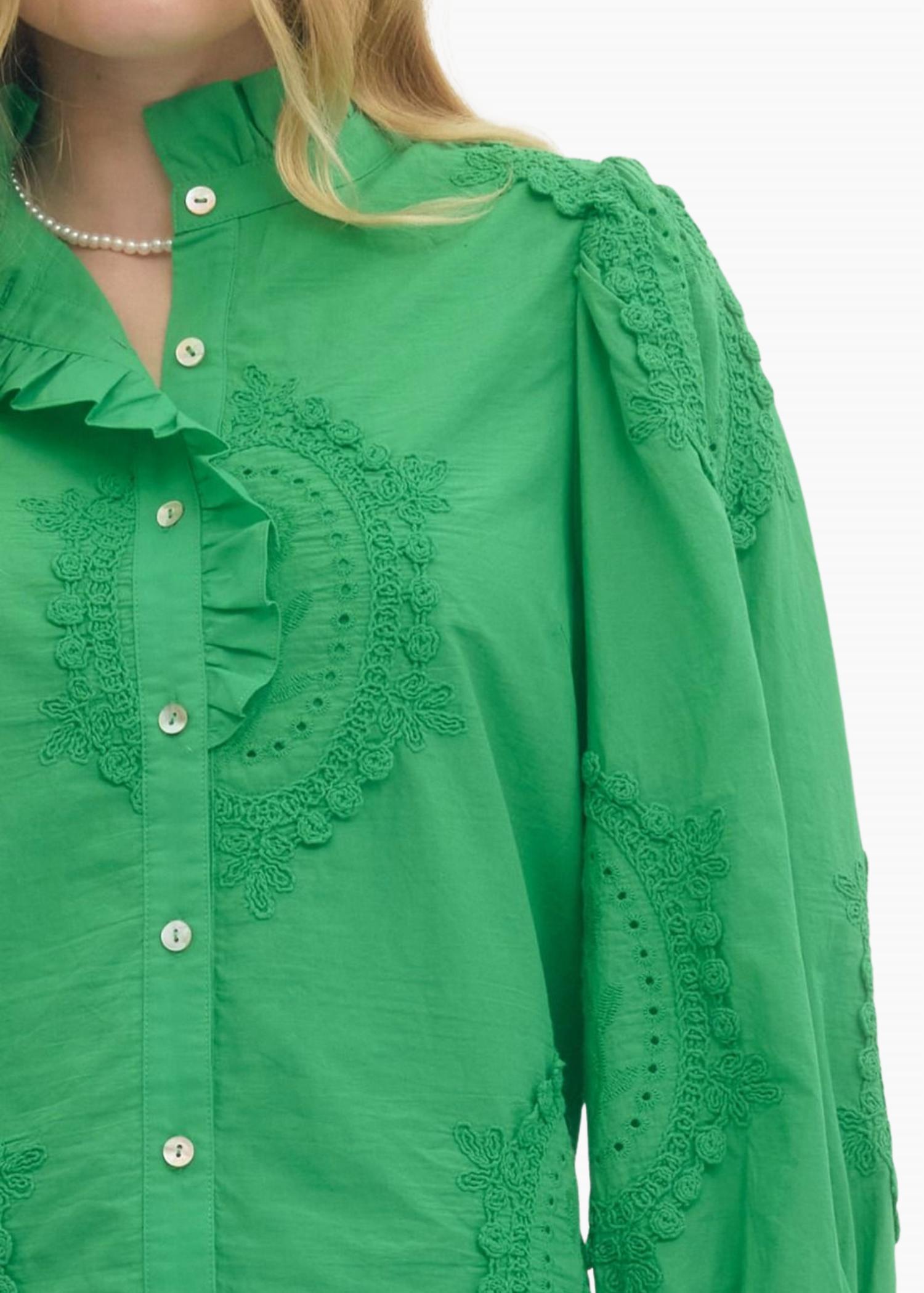 entro Susie Embroidered Top in green - women's long sleeve top - view 4