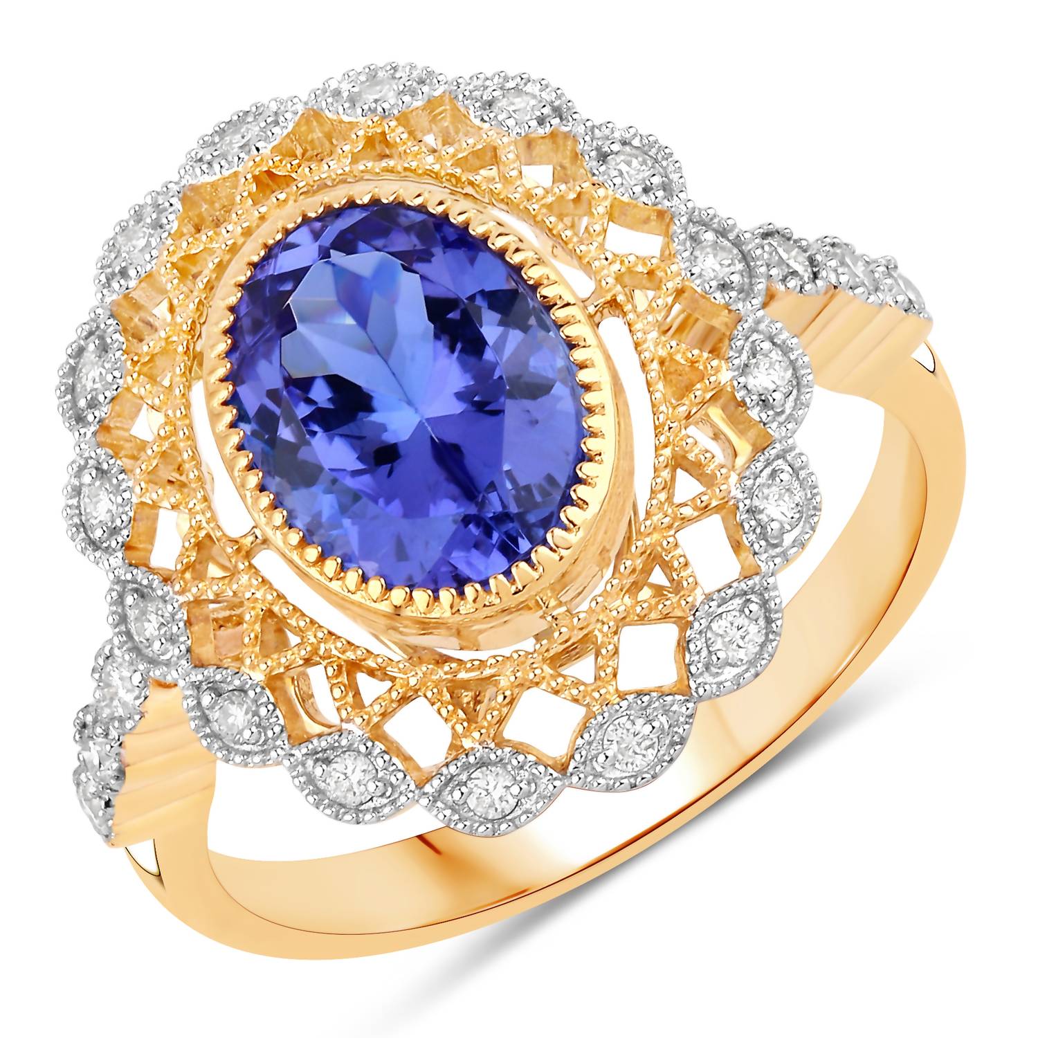 Diana M Jewels Women's Oval Natural Tanzanite Fashion Ring (2.50 Ct) - Classic Plus in 14k yellow gold - women's jewelry