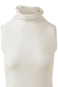 Kinross Women's Sequin Sleeveless Funnel Tank in ivory - women's tank top - detail view