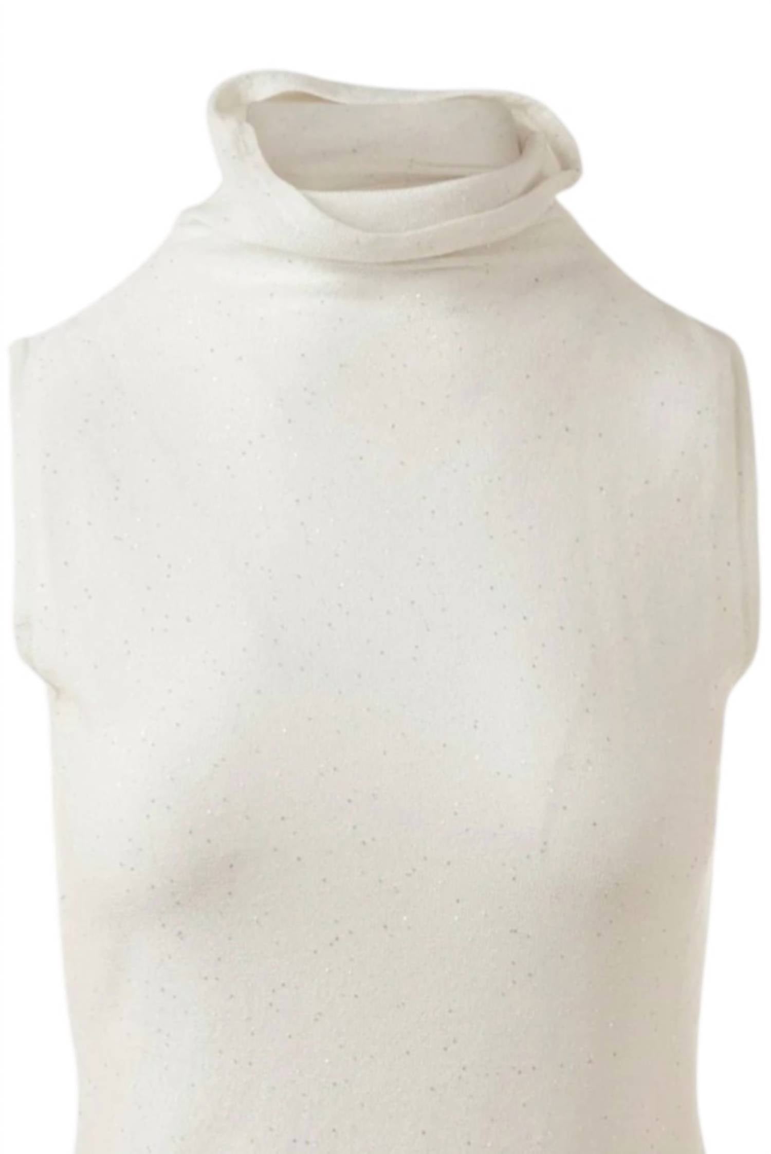 Kinross Women's Sequin Sleeveless Funnel Tank in ivory - women's tank top - detail view