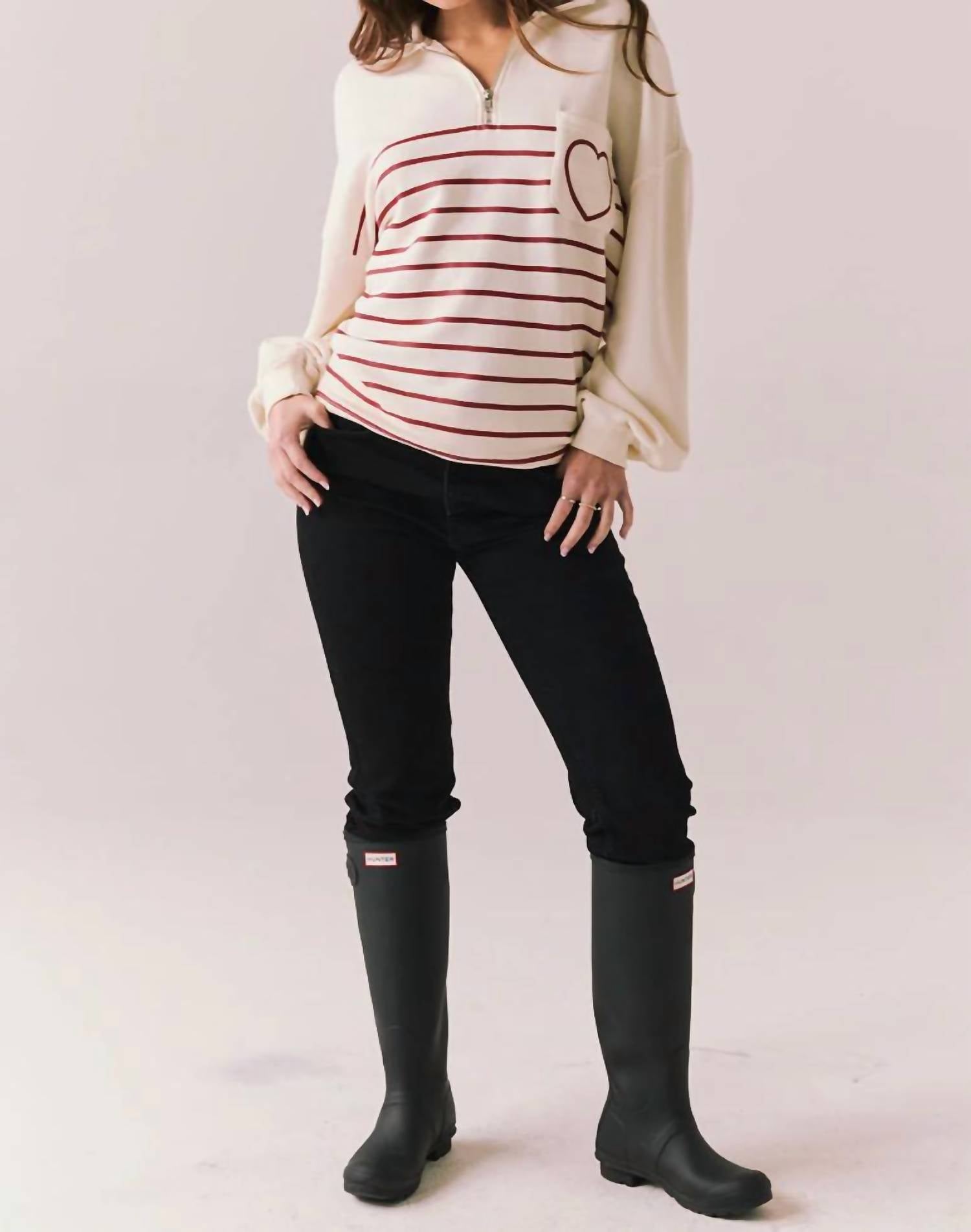 Chaser Heart Half Zip Sweatshirt in starry white - women's top