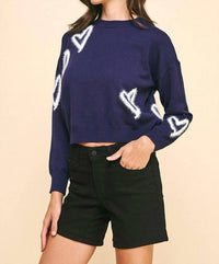 PINCH Heart Pullover Sweater in navy - women's sweater - alternate view