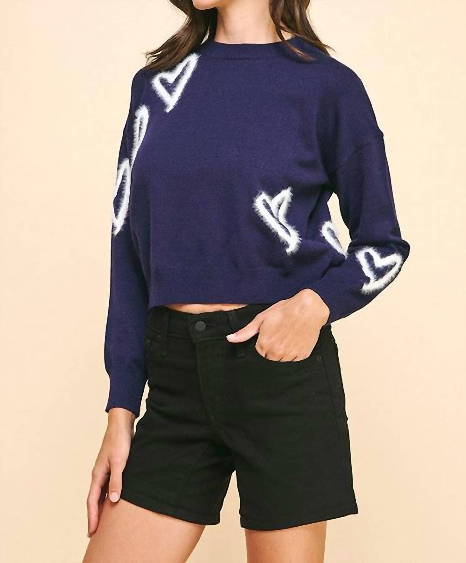 PINCH Heart Pullover Sweater in navy - women's sweater - alternate view