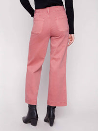 CHARLIE B Primrose Twill Wide Leg Pants in cranberry - women's jeans - alternate view