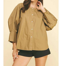 PINCH Chloe Button Down Top in khaki - women's long sleeve top