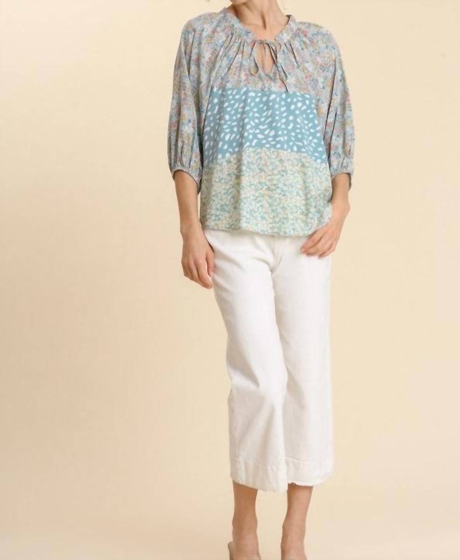 Umgee - Mixed Colorblock Print Top