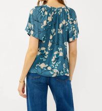 Lovestitch - Finley Floral Shirred Split Neck Top
