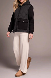 TRIBAL Quilted Combo Knit Jacket With Hood in black - women's top - alternate view