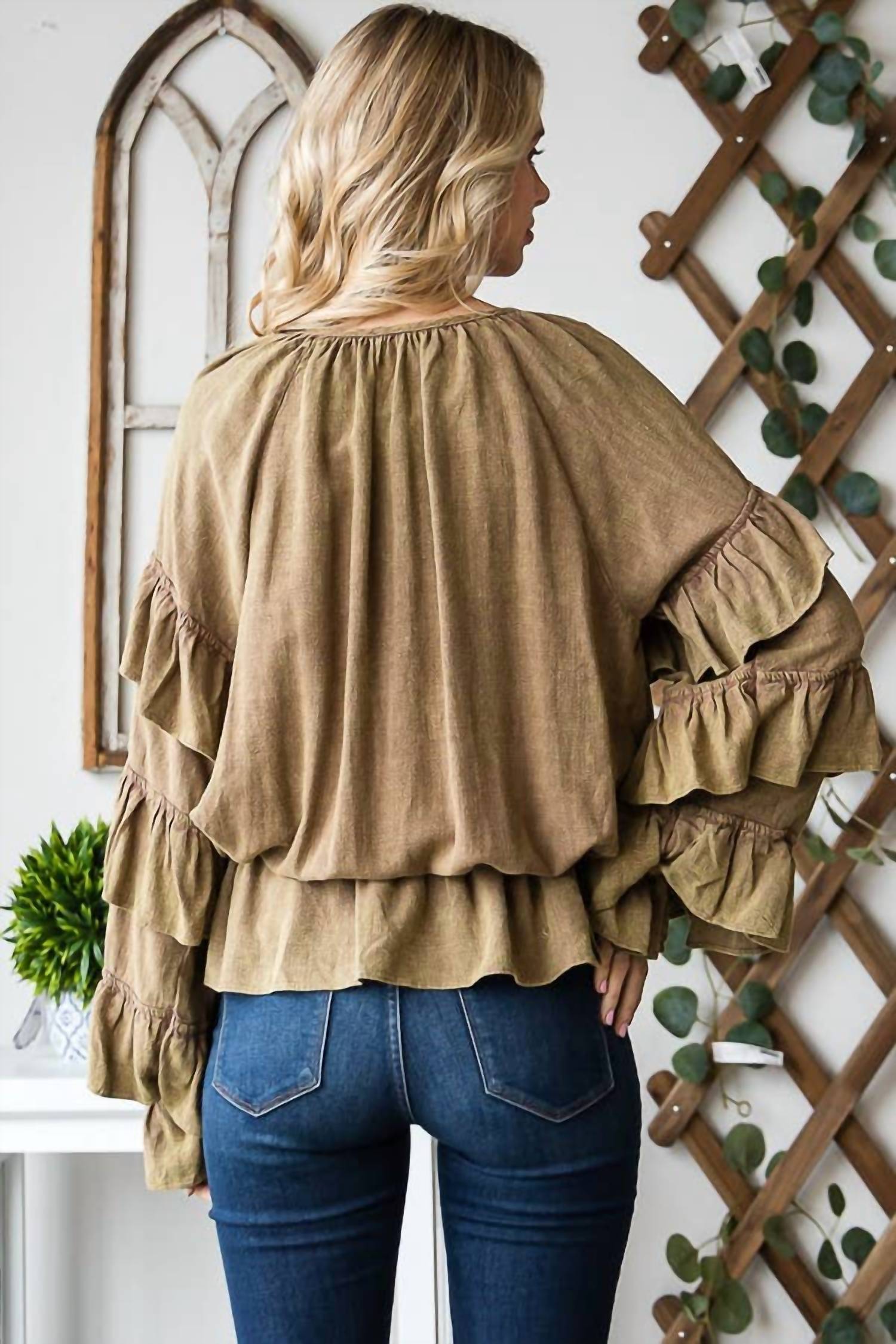 Oli & Hali - Washed Ruffle Sleeve Peplum Top