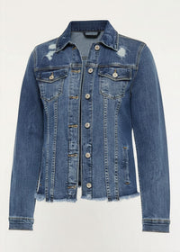 KanCan Fray Hem Denim Jacket in dark wash - women's jacket - view 7