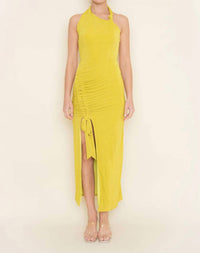 Fore Collection - Ruched Drawstring Sleeveless Halter Dress