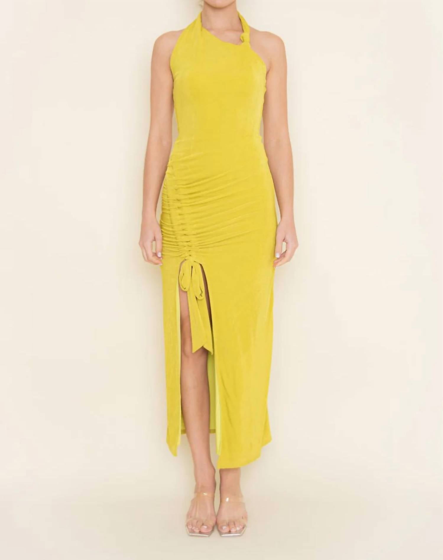 Fore Collection - Ruched Drawstring Sleeveless Halter Dress