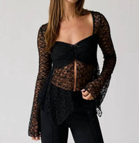 PAPERMOON Juliette Lace Top in black - women's long sleeve top