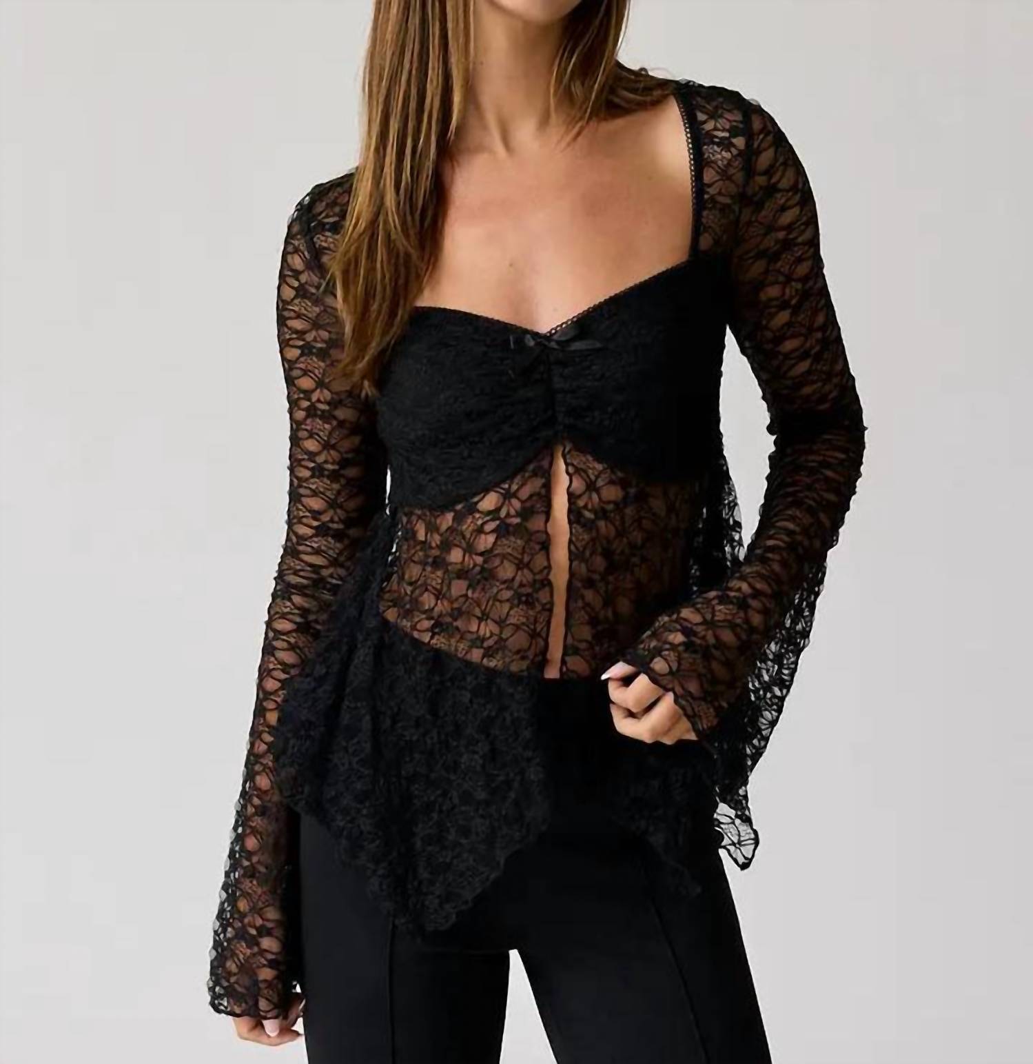 PAPERMOON Juliette Lace Top in black - women's long sleeve top