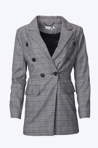 DOUBLE-BREASTED PRINCE OF WALES CHECKED WOVEN BLAZER